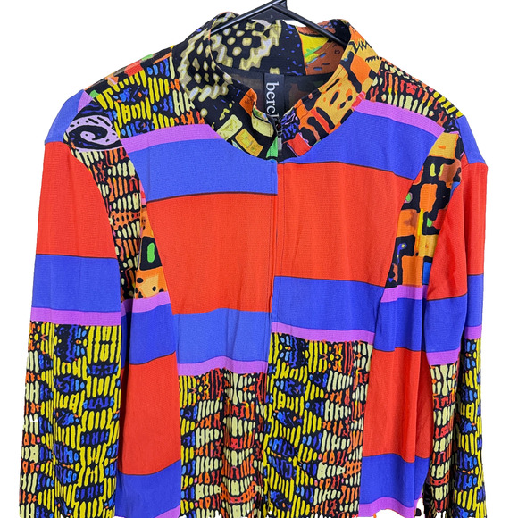 Berek Mesh Jacket Womens 2X Red Art to Wear Full Zip Mixed Print Lined Colorful - Picture 3 of 8